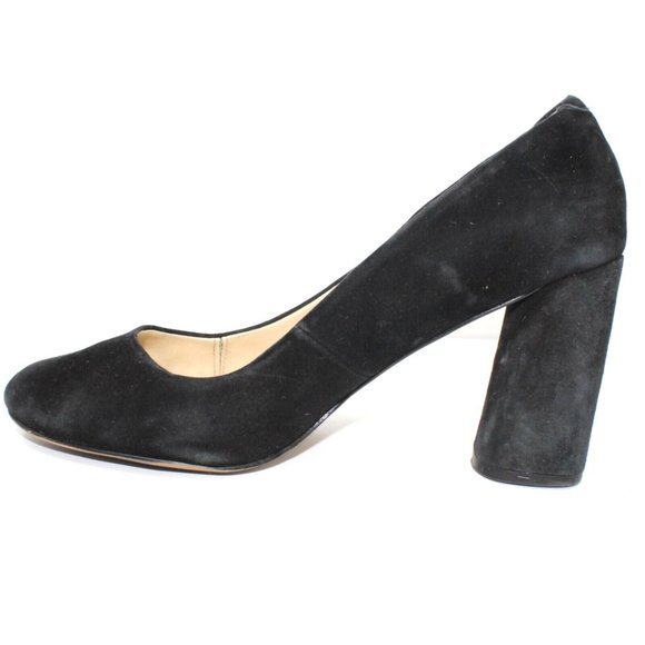 ISOLA Womens Size 10M Black Suede Round Cap Toe Block High Heels Classic Pumps - Picture 8 of 14